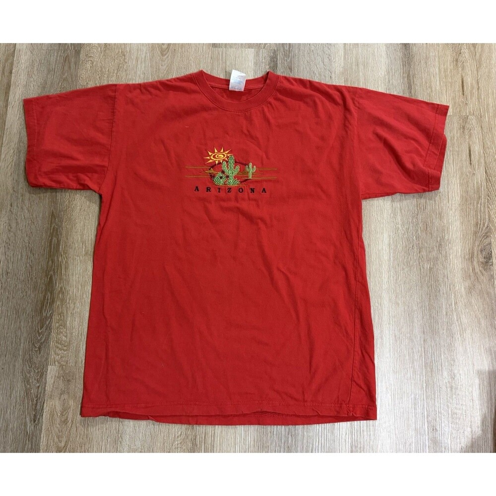 Y2K Arizona Embroidered Red T Shirt Unisex XL Cactus Desert Resort Wear